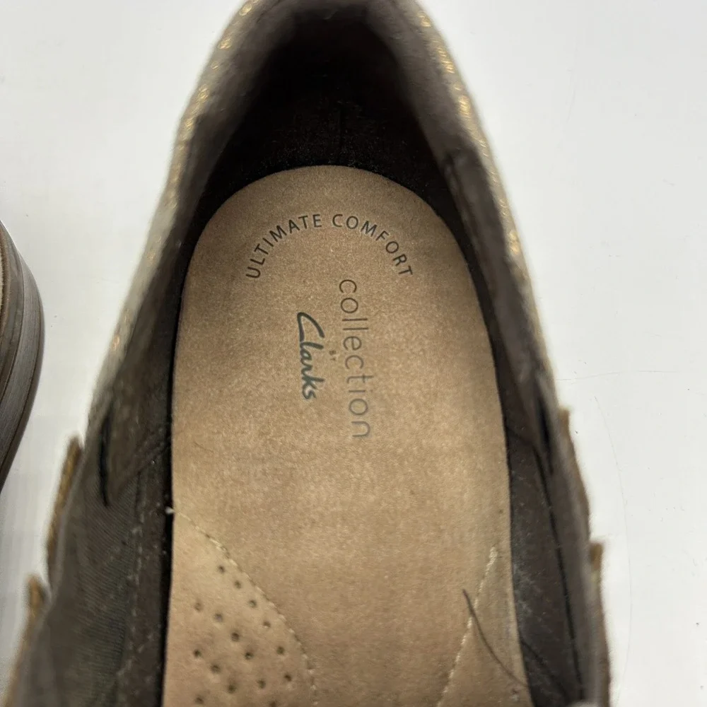 Clarks Collection Loafers Womans 8 M Bootie Studded Slip On Trish Bell Bronze
